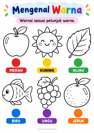 Mengenal Aneka Warna dan Mewarnai Objek Bergambar - Lembar Kerja
