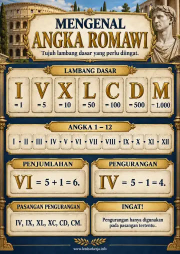 Mengenal Tujuh Lambang Dasar Angka Romawi - Poster / Infografis