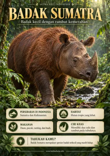 Satwa Asli Indonesia Badak Sumatra Berambut Kemerahan - Poster / Infografis