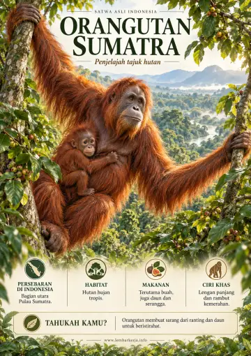 Satwa Asli Indonesia Orangutan Sumatra Penjelajah Tajuk - Poster / Infografis