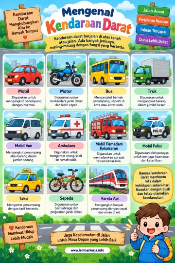 Mengenal Berbagai Macam Kendaraan Darat dan Fungsinya - Poster / Infografis