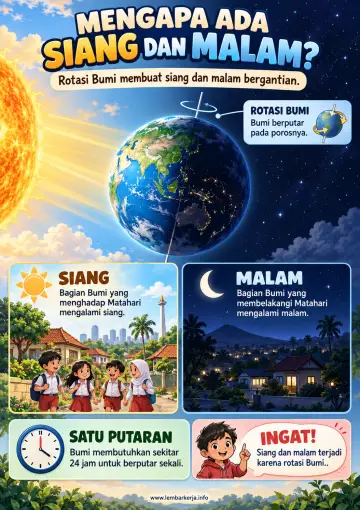 Mengapa Ada Siang dan Malam Rotasi Bumi - Poster / Infografis