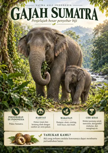Satwa Asli Indonesia Gajah Sumatra Penjelajah Hutan - Poster / Infografis