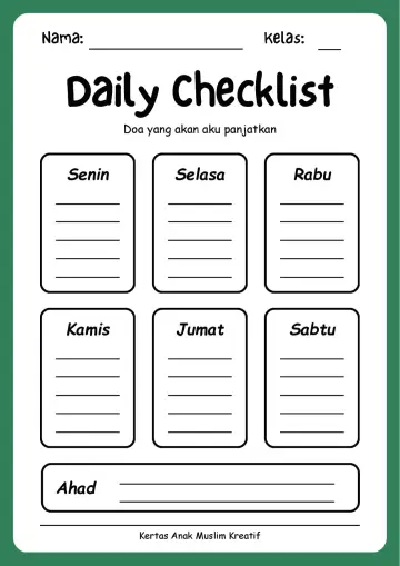 Lembar Kerja PAUD: Daily Checklist Doa yang Akan Aku Panjatkan - Lembar Kerja