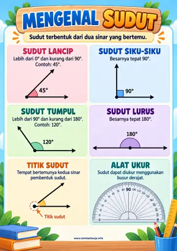 Mengenal Jenis Jenis Sudut Lancip Siku Siku Tumpul - Poster / Infografis