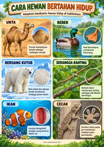 Cara Hewan Bertahan Hidup Bentuk Adaptasi - Poster / Infografis