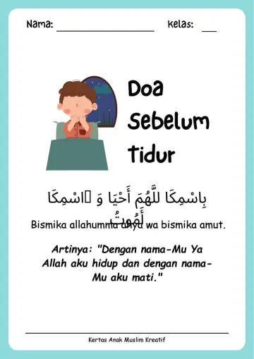 Lembar Kerja PAUD: Membaca dan Menghafal Doa Sebelum Tidur - Lembar Kerja
