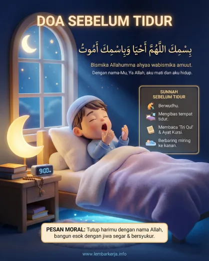 Poster Doa Sebelum Tidur & Sunnah Adab Tidur Anak - Gambar HD Siap Cetak
