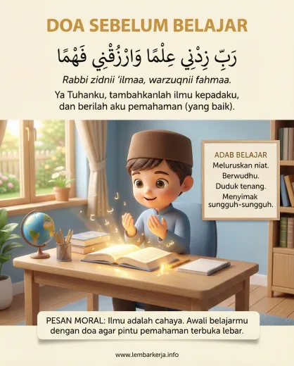 Poster Doa Sebelum Belajar & Adab Menuntut Ilmu - Gambar Kartun Islami (Gratis)