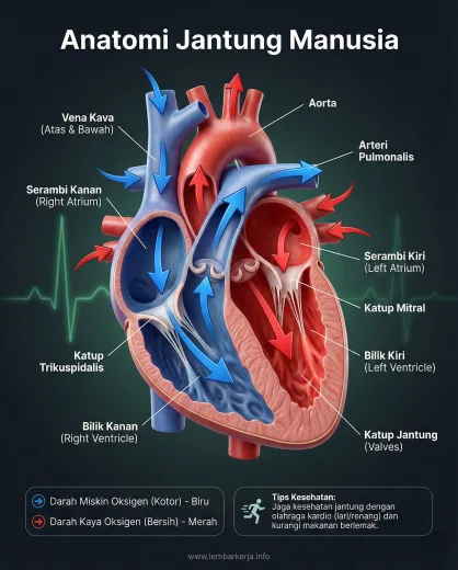 Poster Anatomi Jantung Manusia Lengkap & Fungsinya - Alat Peraga IPA (HD)