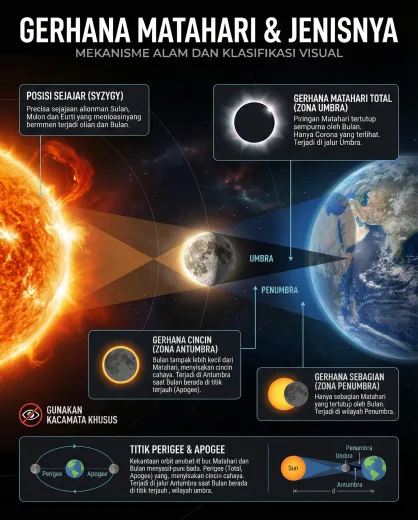 Proses Gerhana Matahari & Jenisnya : Materi Tata Surya - Siap Print